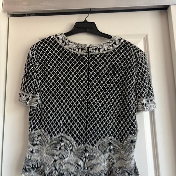 Adrianna Papell Black Beaded Evening Blouse Top Silk XL Formal Black Tie Elegant - Picture 5 of 9